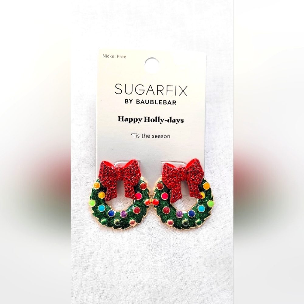 NWT! Rhinestone Embellished Happy Holly-days Sugarfix Tis The Season Earrings